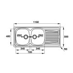 (116cm) Chậu bếp HAFELE inox304, 2 hố, 1 chờ Rose II 565.86.391