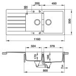 (116cm) Chậu bếp HAFELE đá 2 hố, 1 chờ 570.35.570 (Xám)