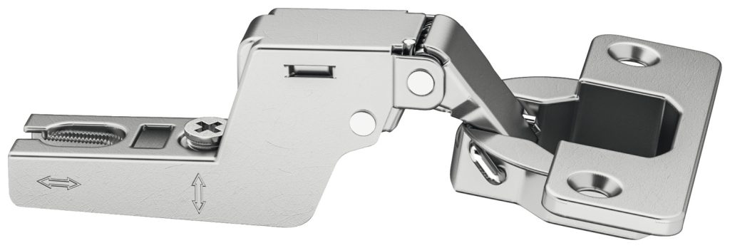 Bản lề cong nhiều (lọt lòng) Metalla 310 A 110 độ, không giảm chấn Hafele cửa gỗ 311.88.532 (kèm đế, màu sáng)