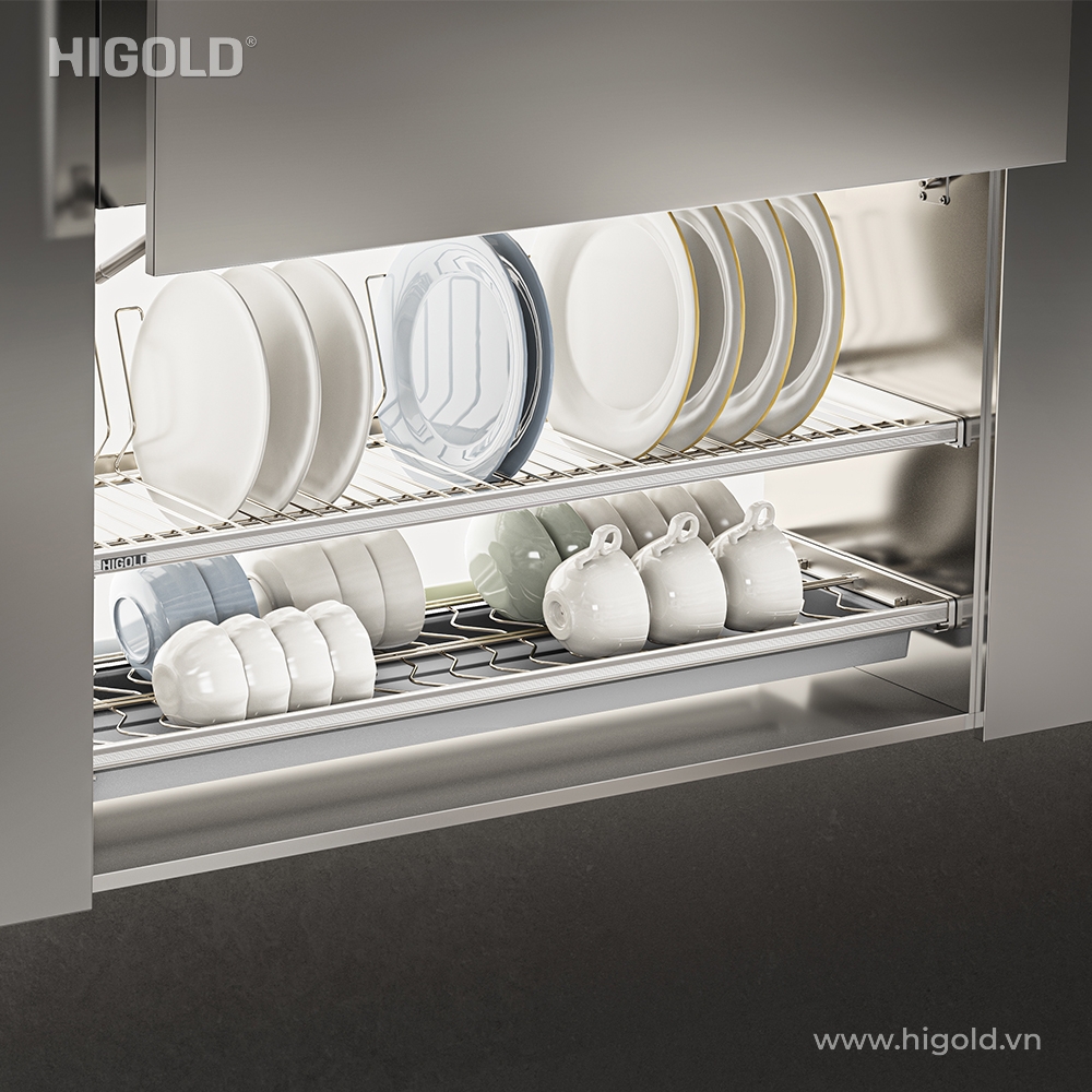 Giá bát đĩa cố định, nan tròn inox304 HiGold