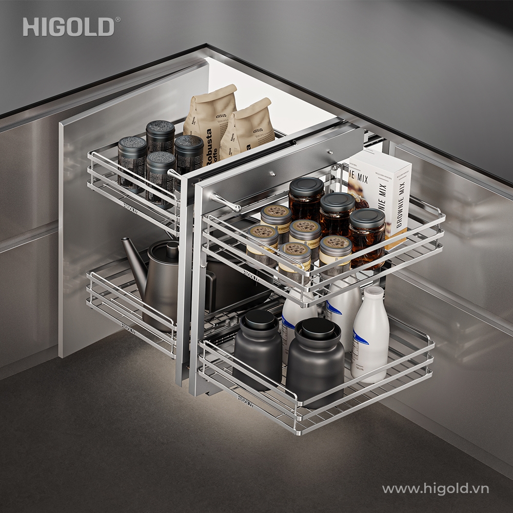 (450mm) Giá góc mở toàn phần HiGold Diamond 2.0, inox304 nan dẹt