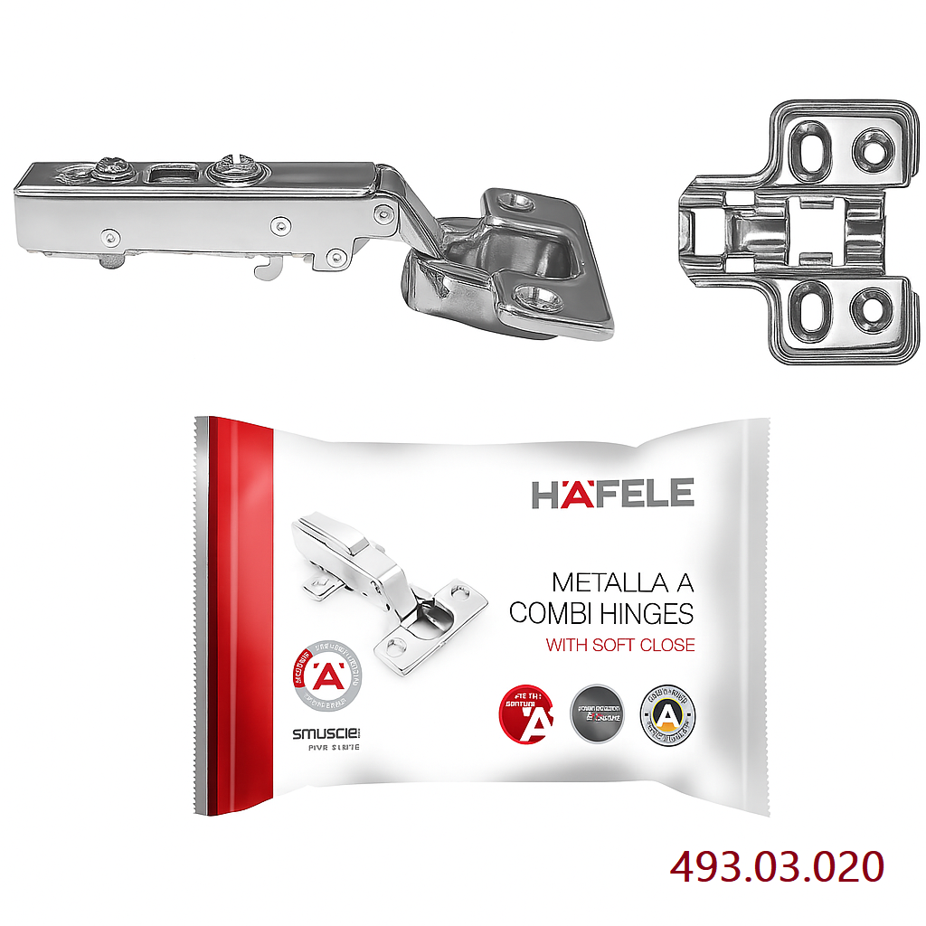(DIY, SM) Bản lề thép HAFELE, 110 độ đóng giảm chấn Metalla SM