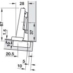 Bản lề Blum thẳng giảm chấn gỗ dày 71B9550-9349303 (kèm đế)