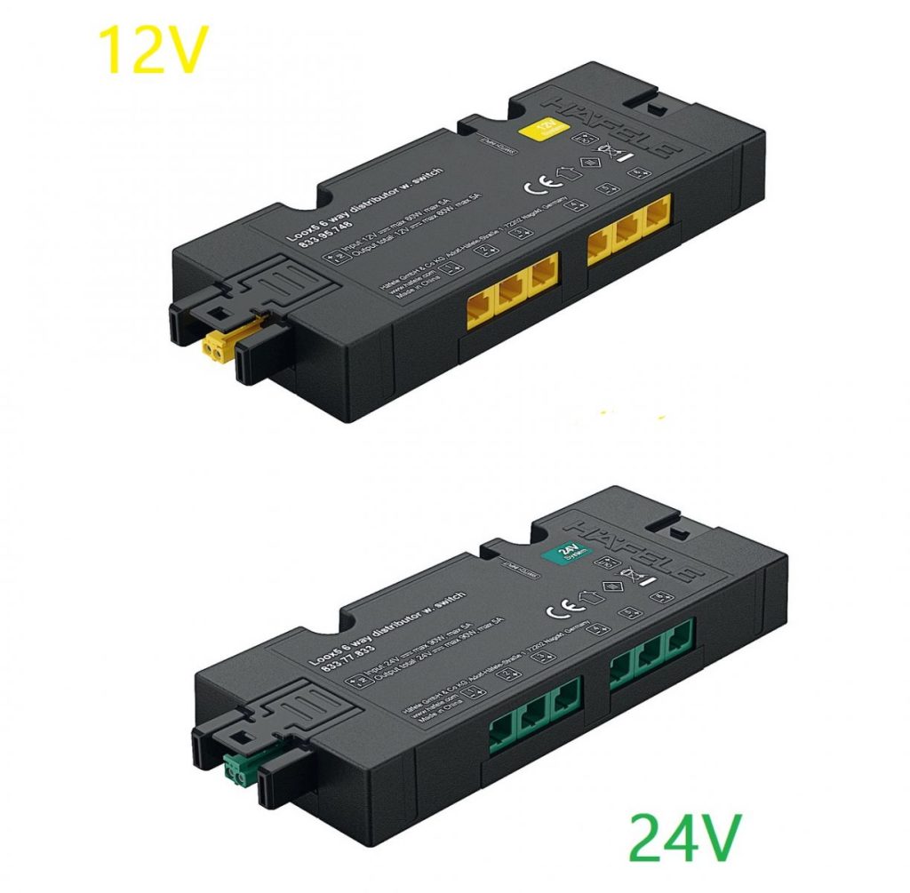 (12/24V, 6 cổng, 1 công tắc, BTB) Bộ chia điện áp HAFELE Loox5 IP20 (Box to box)