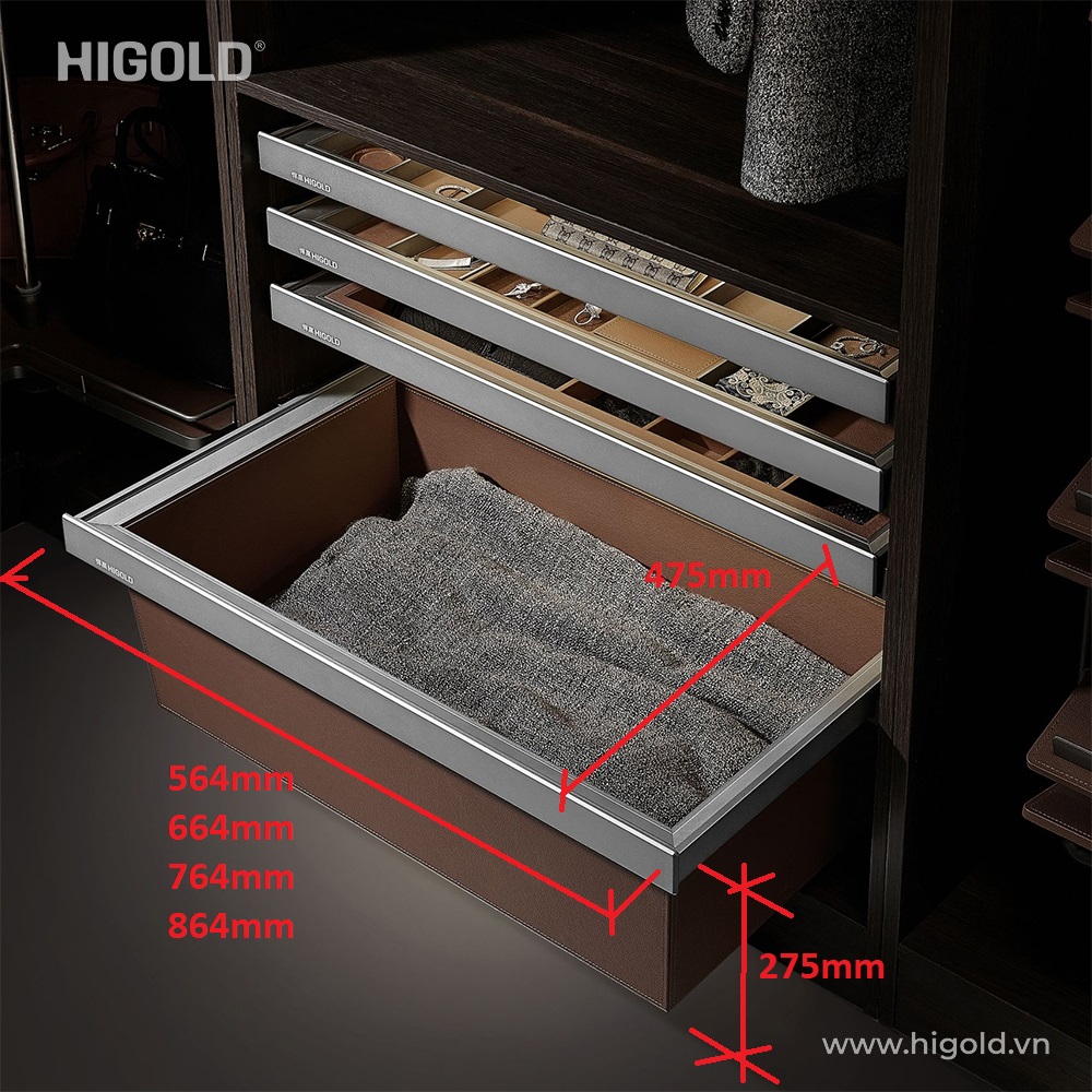 (600-900mm) Ngăn kéo cao đựng quần áo, HiGold Series A (Xám)