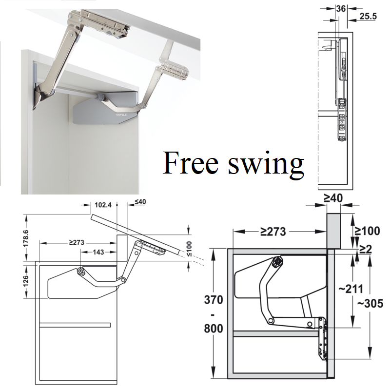 (H800mm) Tay nâng cánh đơn HAFELE Free Swing