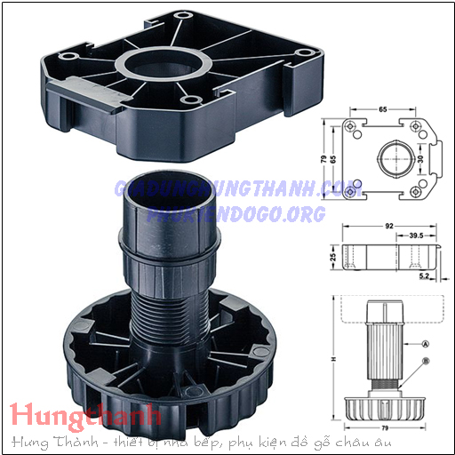 Chân nhựa đen 150kg cao 100mm Hafele 637.76.323 (kèm đế bắt vít)