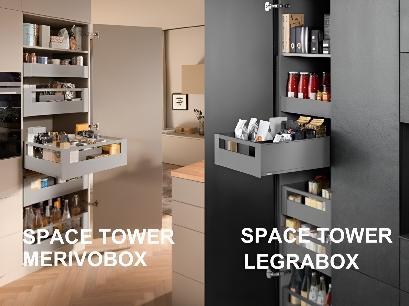 Hệ thống tủ 5 tầng Space Tower phù hợp để chứa thực phẩm khô một cách gọn gàng