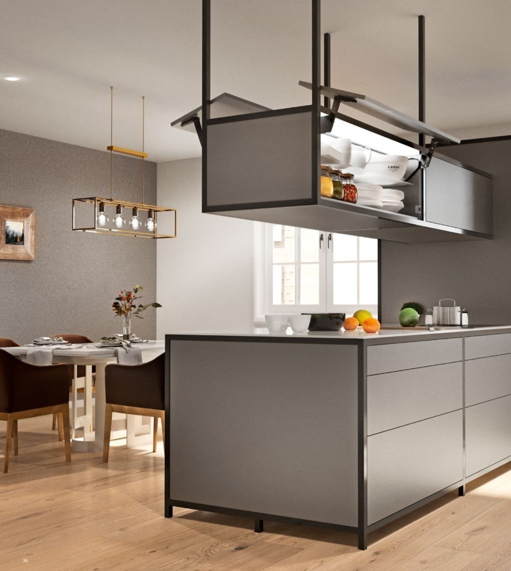Có thể thấy rõ cánh tủ hoàn toàn không chạm vào tủ khi sử dụng tay nâng Blum HS Top 