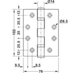 (F, 120kg,102x76mm, 2BB) Bản lề lá HAFELE 926.98.068 (vàng bóng)