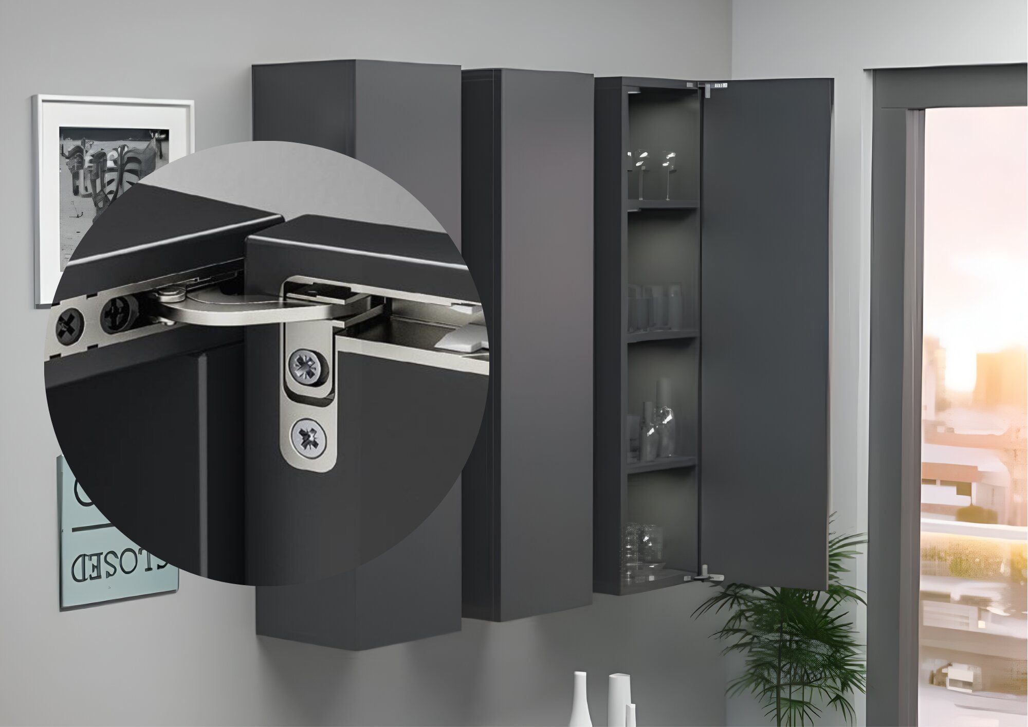 Bản lề Häfele mã 342.79.700 thích hợp dùng cho các loại tủ trưng bày