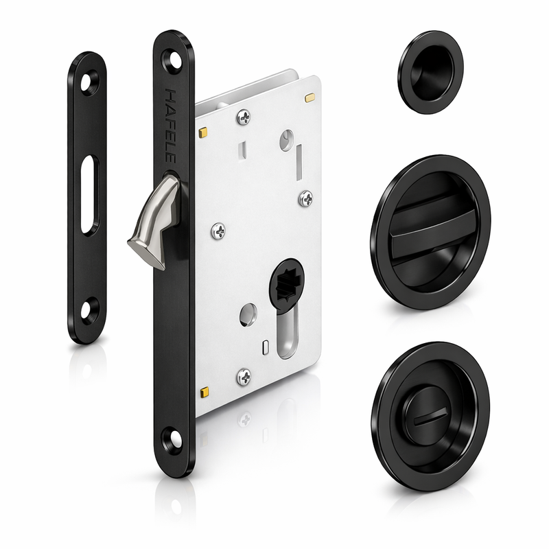(DIY BS50mm, WC) Bộ khóa cửa trượt HAFELE 911.26.522 (đen mờ)