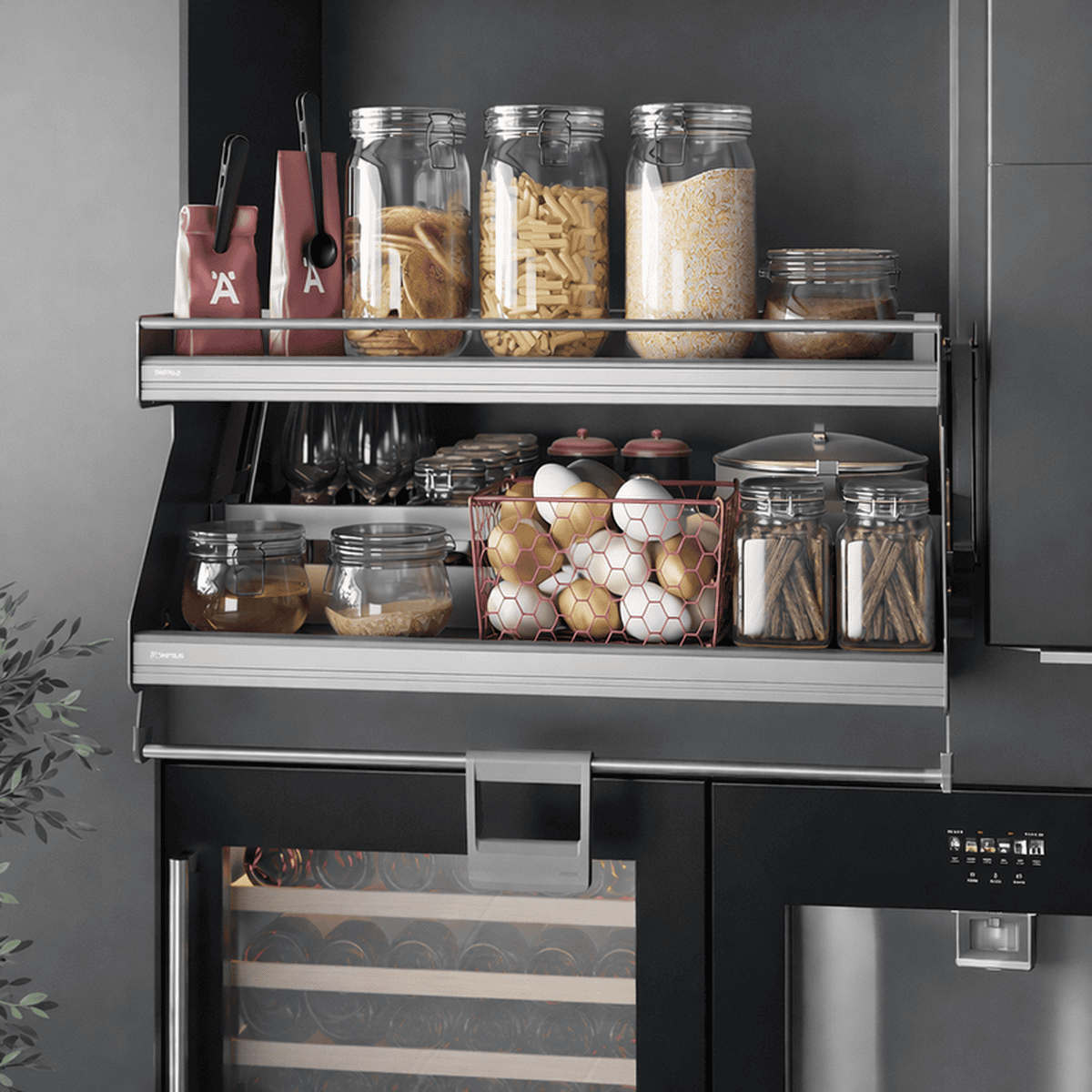 (U, 600-900mm) Rổ nâng hạ 2 tầng HAFELE 504.68.373 UTENSIO Plus H2