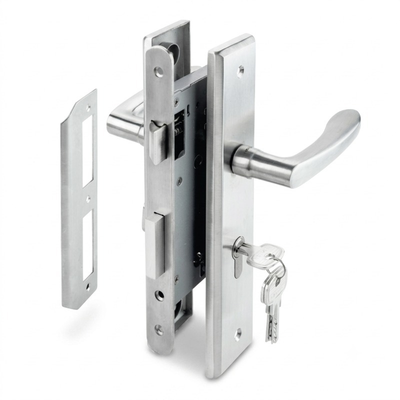 (55/72,65mm) Bộ khoá tay gạt HAFELE đế dài 499.62.503 (inox)