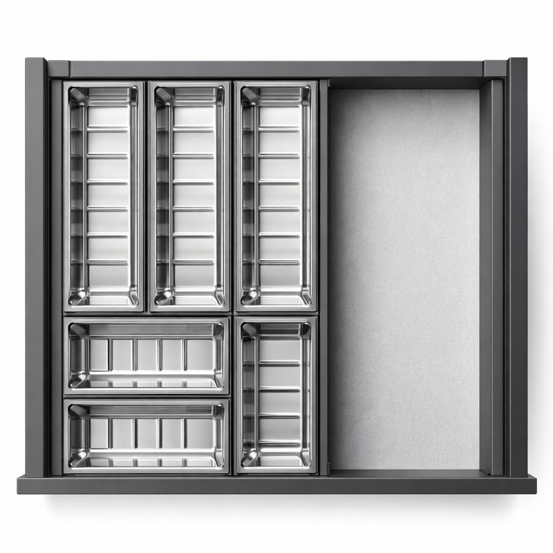 (500mm, kiểu 2) Bộ khay chia ngăn kéo inox304 HAFELE 552.52.392 (xám) 552.52.893 (trắng)