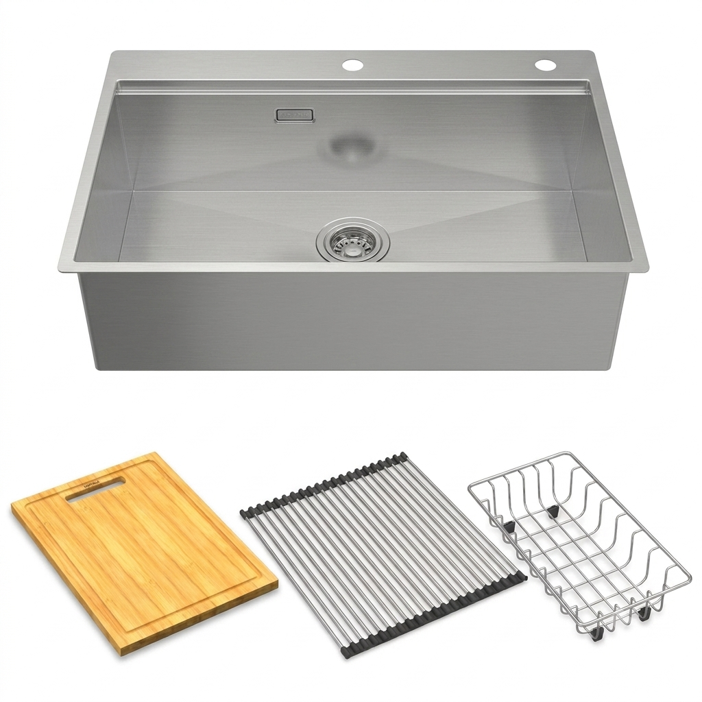 (760mm, combo) Chậu bếp inox HAFELE 567.20.627 WS R0 HS24-SSN1S-7650-SILVER