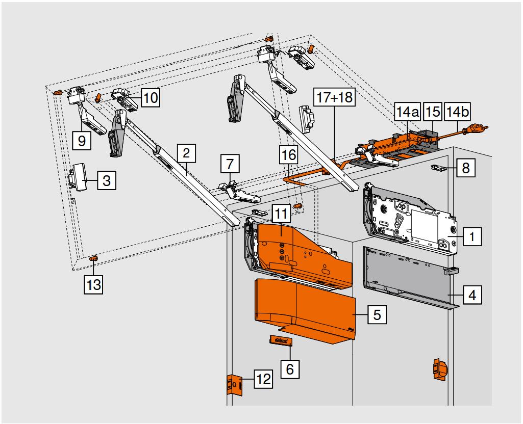 Cấu tạo bộ tay nâng Blum AVENTOS HF 39