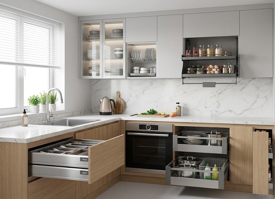 Một gian bếp đầy đủ tiện nghi với đầy đủ phụ kiện cần thiết