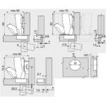 (A,14-24mm,170°) Bản lề Blum góc rộng 170° trùm hết không giảm chấn 71T6550 3703643 (Nikel, CLIP & CLIP top)
