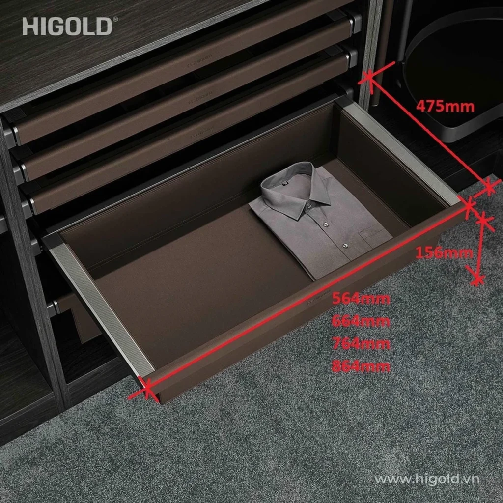 (600-900mm) Ngăn kéo thấp đựng quần áo, HiGold Series BV 2.0 (Nâu)