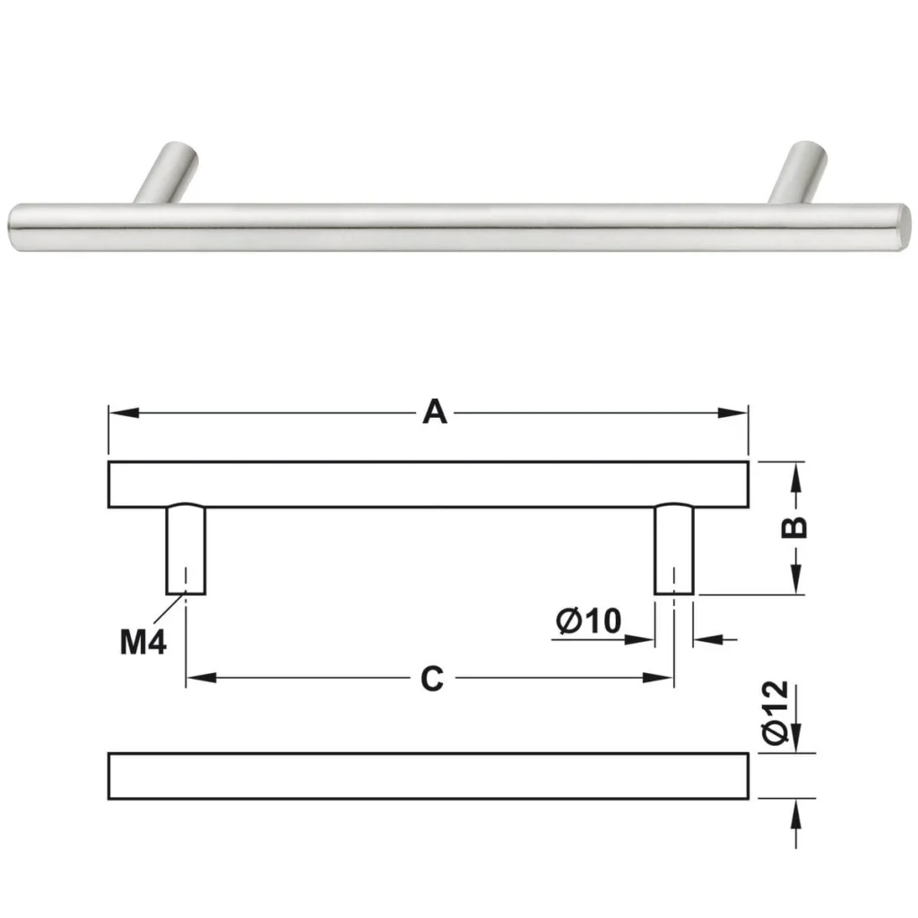 (136-392mm/96-352mm) Tay nắm tủ HAFELE đũa 155.01.400 155.01.401 155.01.402 155.01.403 155.01.404 155.01.405 155.01.407, inox304 (Xước mờ)