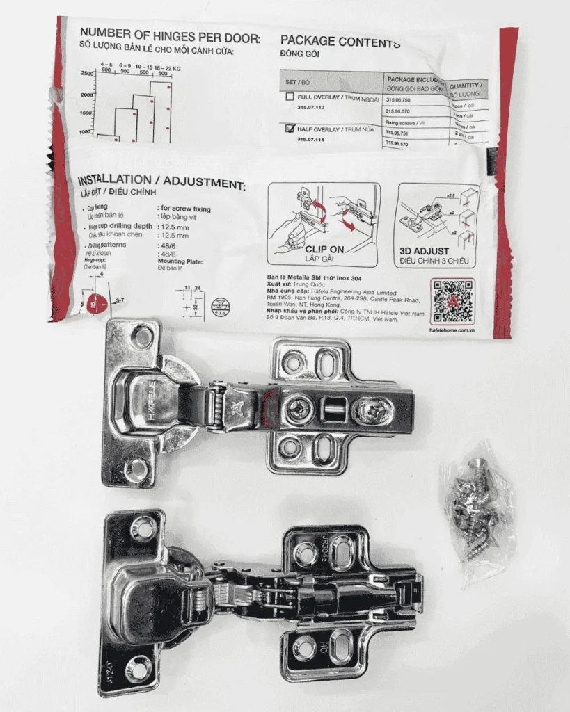 (SM,110º,GC,inox) Bản lề tủ HAFELE giảm chấn 315.07.114  (trùm nửa)