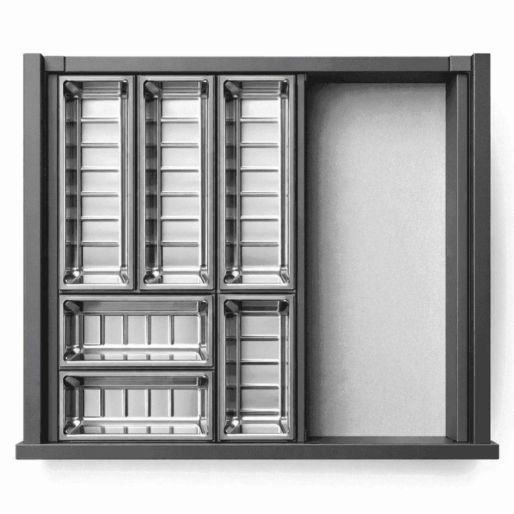 (500mm, kiểu 2) Bộ khay chia ngăn kéo inox304 HAFELE 552.52.392 (xám) 552.52.893 (trắng)
