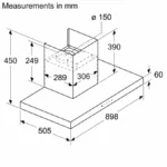 (90cm,800m3/h) Hút mùi BOSCH Series 4 DWBM98G50B (gắn tường chữ T)
