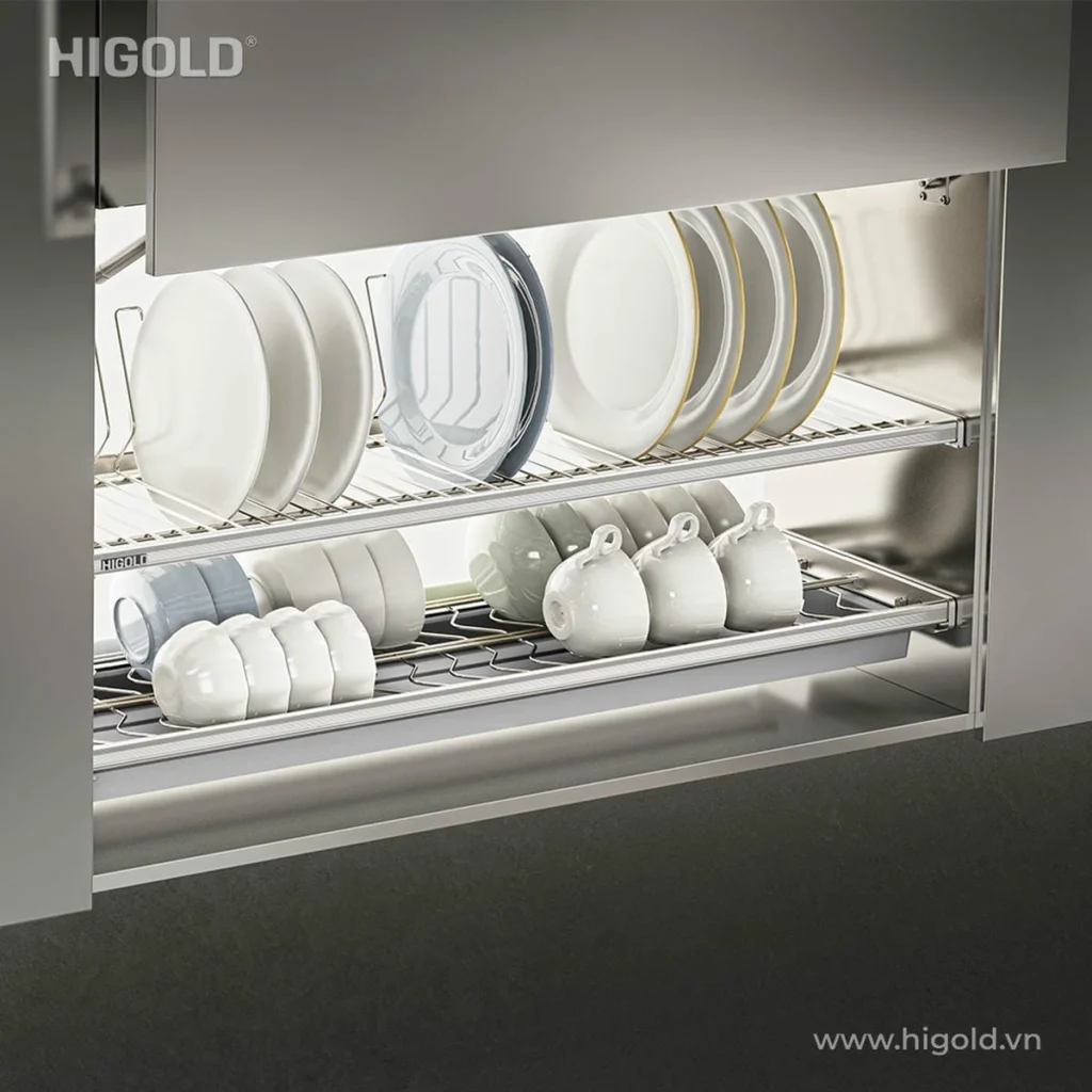 Giá bát đĩa cố định, nan tròn inox304 HiGold