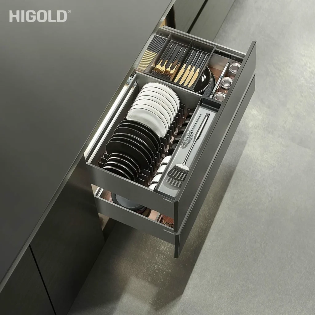 (600-900mm) Giá bát đĩa đa năng tủ dưới HiGold Sheare, khay hộp