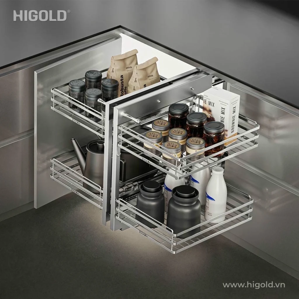 (450mm) Giá góc mở toàn phần HiGold Diamond 2.0, inox304 nan dẹt