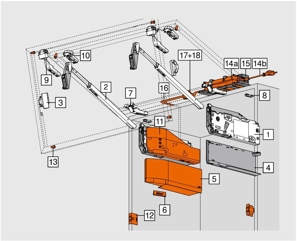 Cấu tạo bộ tay nâng Blum AVENTOS HF 39