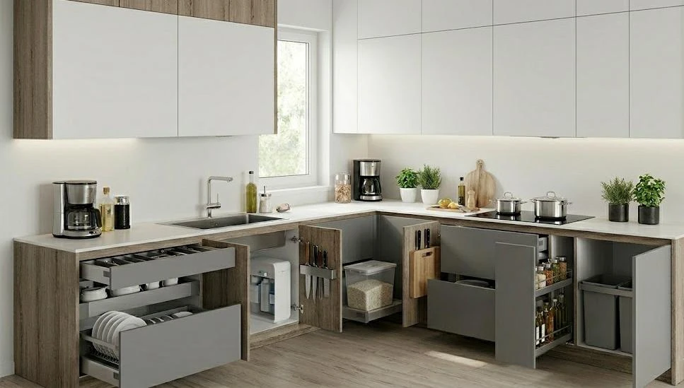 Phụ kiện cho tủ bếp dưới giúp việc nấu nướng tiện lợi hơn