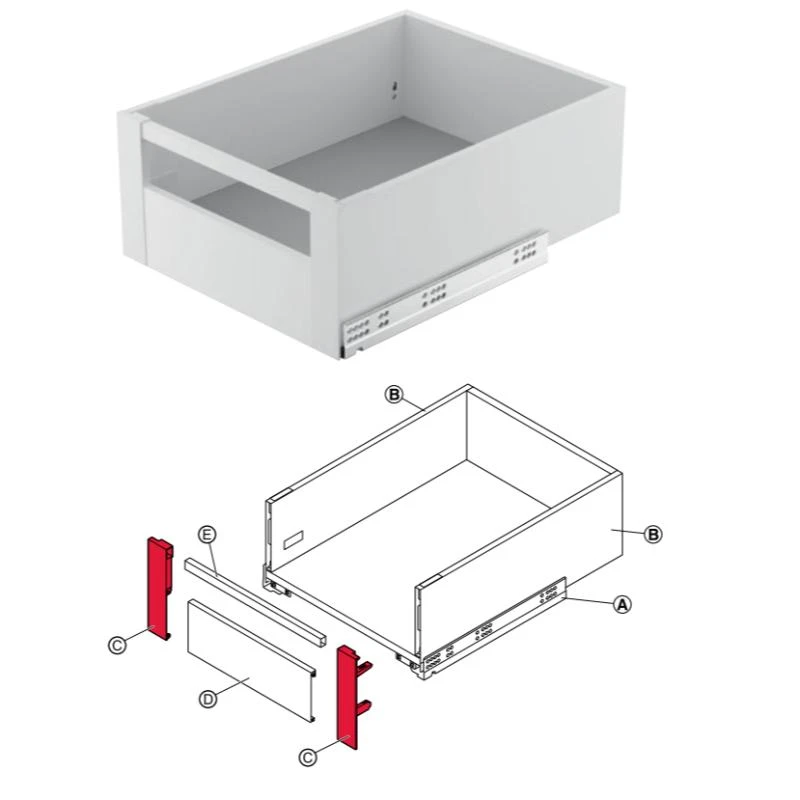 (175mm) Pát liên kết mặt trước ray hộp HAFELE 552.31.592 (xám) 552.31.792 (trắng) MATRIX BOX SLIM A