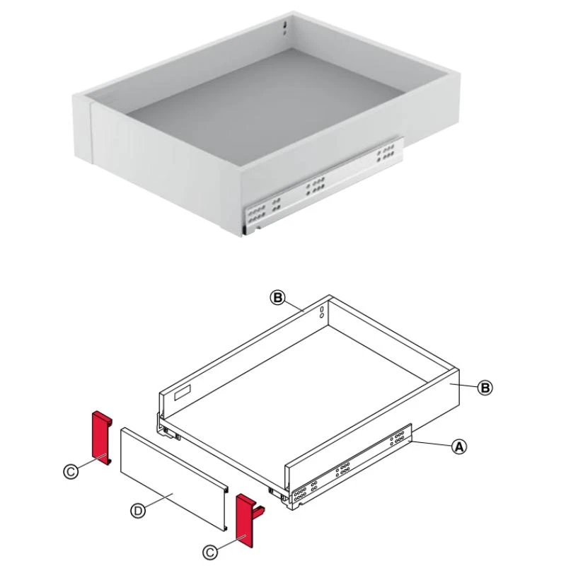 (89mm) Pát liên kết mặt trước ray hộp HAFELE 552.31.590 (xám) 552.31.790 (trắng) MATRIX BOX SLIM  A